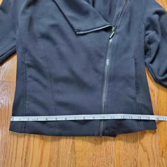 H by Halston Women's Black Draped Collar Zippered Short Knit Moto Jacket Size 6 - Picture 9 of 11